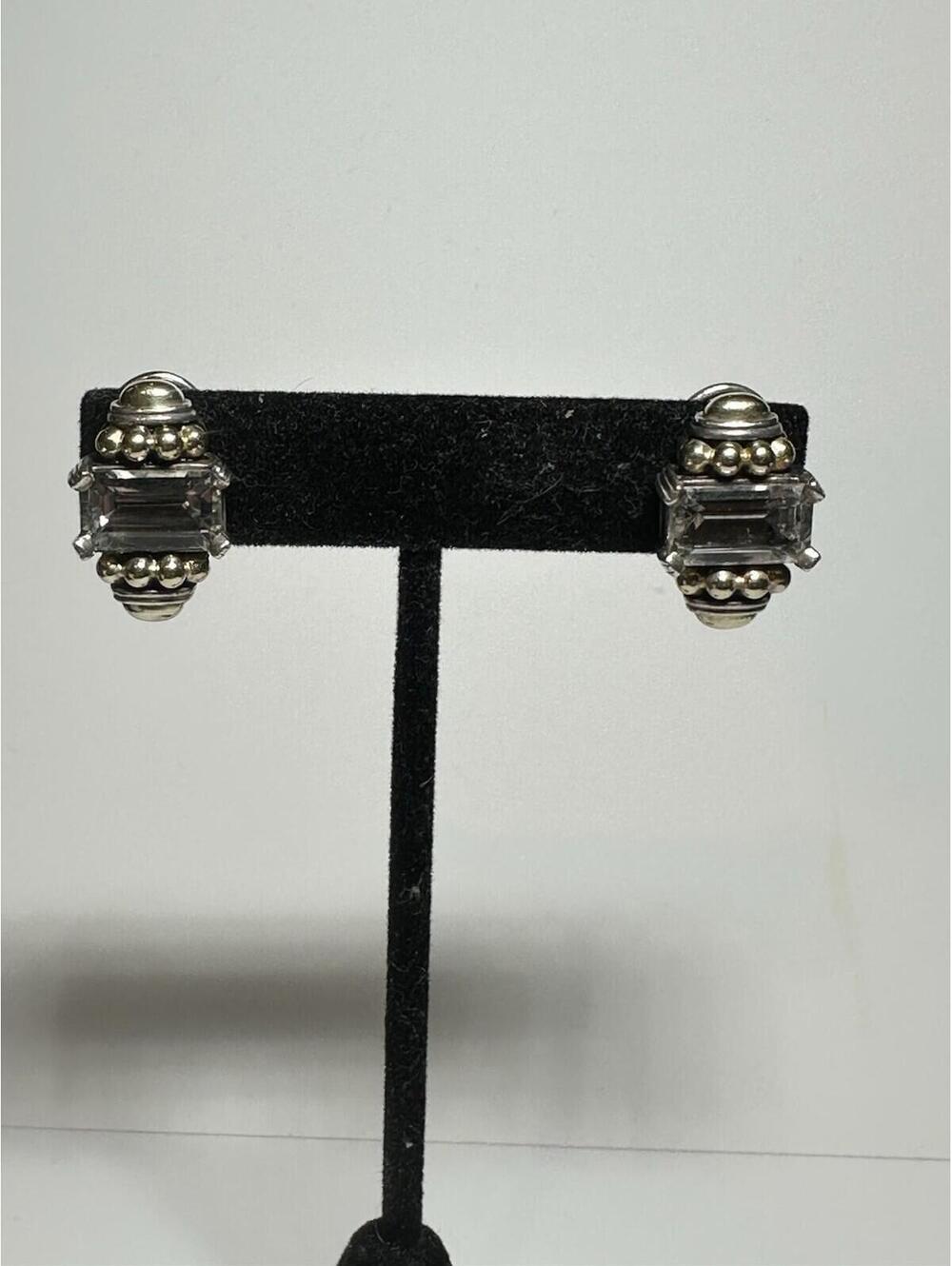 Lagos Caviar Sterling Silver 14K Gold White Topaz Glacier Pierced Earrings